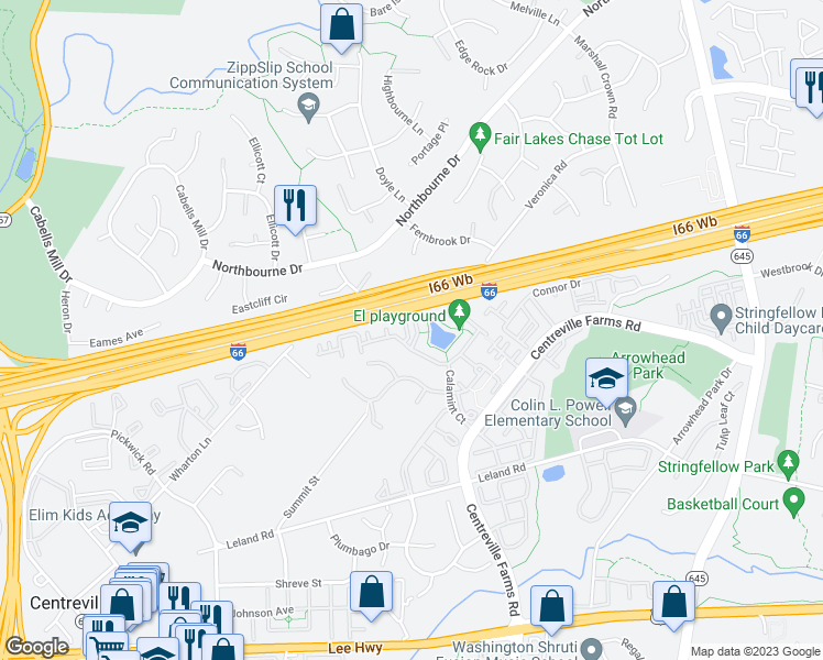 map of restaurants, bars, coffee shops, grocery stores, and more near 5320 Cupids Dart Drive in Centreville