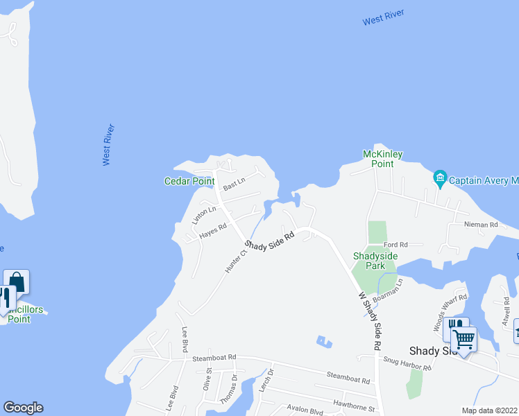 map of restaurants, bars, coffee shops, grocery stores, and more near 1268 Hayes Road in Shady Side