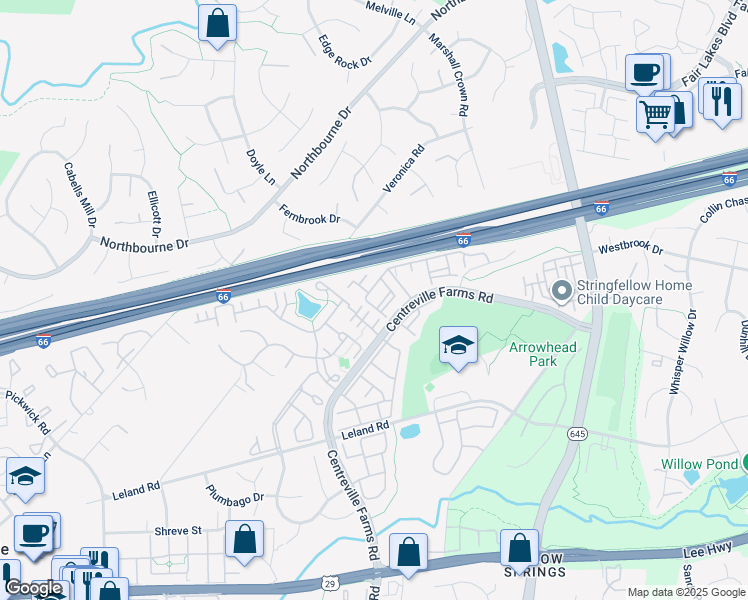 map of restaurants, bars, coffee shops, grocery stores, and more near 13397 Connor Drive in Centreville