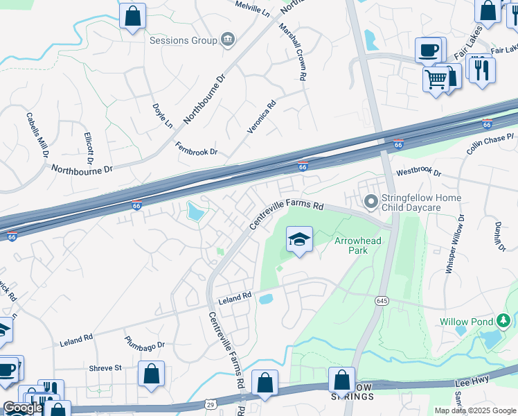 map of restaurants, bars, coffee shops, grocery stores, and more near 5115 Travis Edward Way in Centreville
