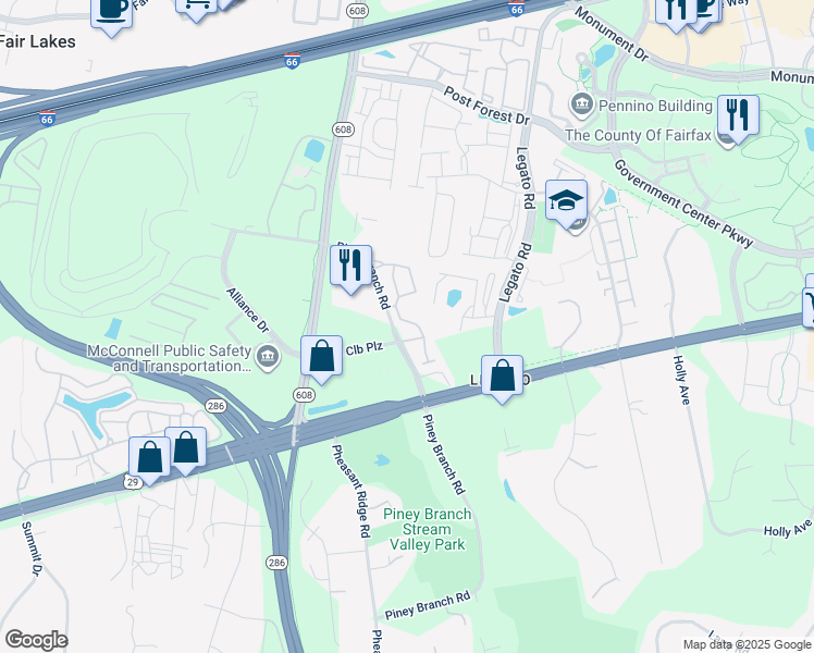 map of restaurants, bars, coffee shops, grocery stores, and more near 4744 Thornbury Drive in Fairfax