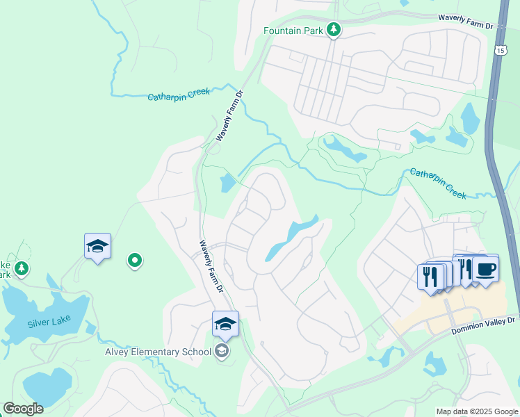 map of restaurants, bars, coffee shops, grocery stores, and more near 5225 Addlerfield Way in Haymarket