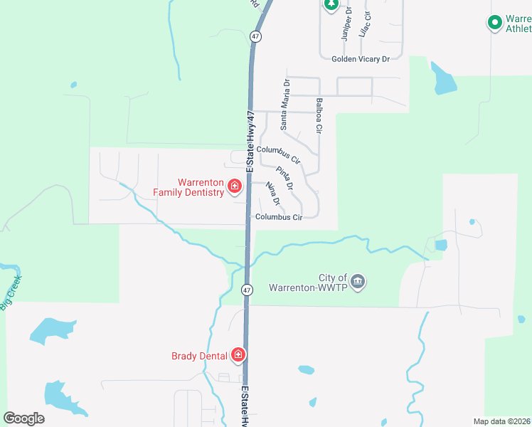 map of restaurants, bars, coffee shops, grocery stores, and more near 1104 Columbus Circle in Warrenton