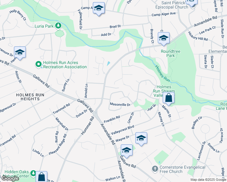 map of restaurants, bars, coffee shops, grocery stores, and more near 7408 Austin Street in Annandale