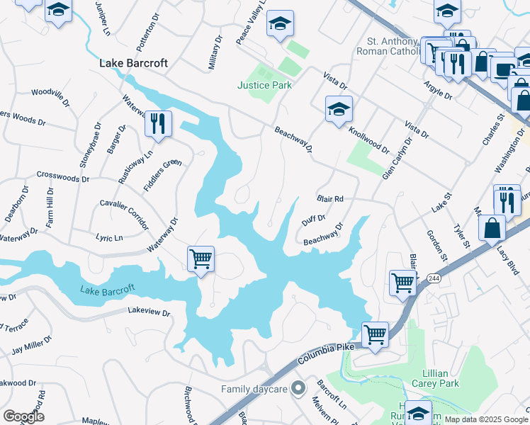 map of restaurants, bars, coffee shops, grocery stores, and more near 3428 Greentree Drive in Falls Church
