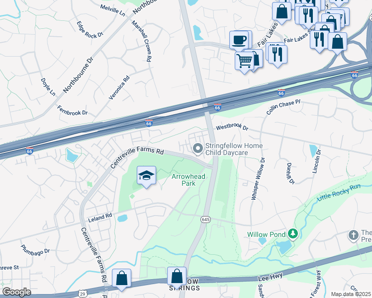 map of restaurants, bars, coffee shops, grocery stores, and more near 5309 Granite Step Trail in Centreville