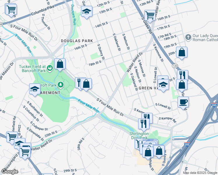 map of restaurants, bars, coffee shops, grocery stores, and more near 2104 South Quebec Street in Arlington