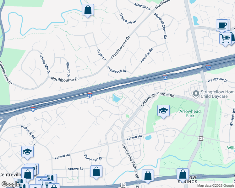 map of restaurants, bars, coffee shops, grocery stores, and more near 5304 Rosemallow Circle in Centreville