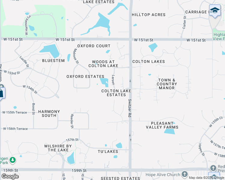 map of restaurants, bars, coffee shops, grocery stores, and more near 10404 West 154th Street in Overland Park
