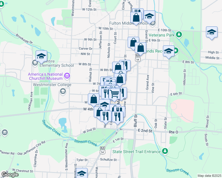 map of restaurants, bars, coffee shops, grocery stores, and more near 10 West 6th Street in Fulton
