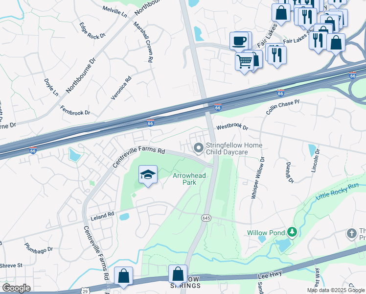 map of restaurants, bars, coffee shops, grocery stores, and more near 5302 Granite Step Trail in Centreville