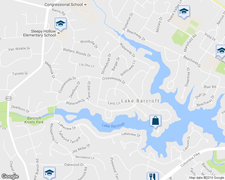 map of restaurants, bars, coffee shops, grocery stores, and more near 6401 Cavalier Corridor in Falls Church