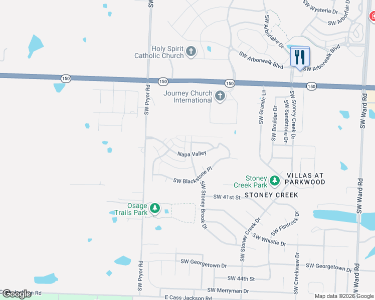 map of restaurants, bars, coffee shops, grocery stores, and more near 1817 Napa Valley in Lee's Summit