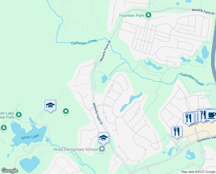 map of restaurants, bars, coffee shops, grocery stores, and more near 15617 Alderbrook Drive in Haymarket