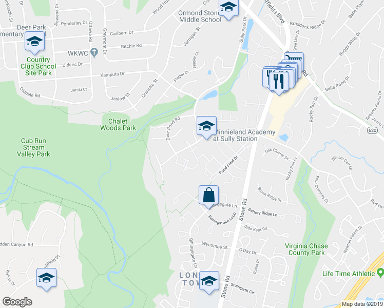 map of restaurants, bars, coffee shops, grocery stores, and more near 5800 Watermark Circle in Centreville
