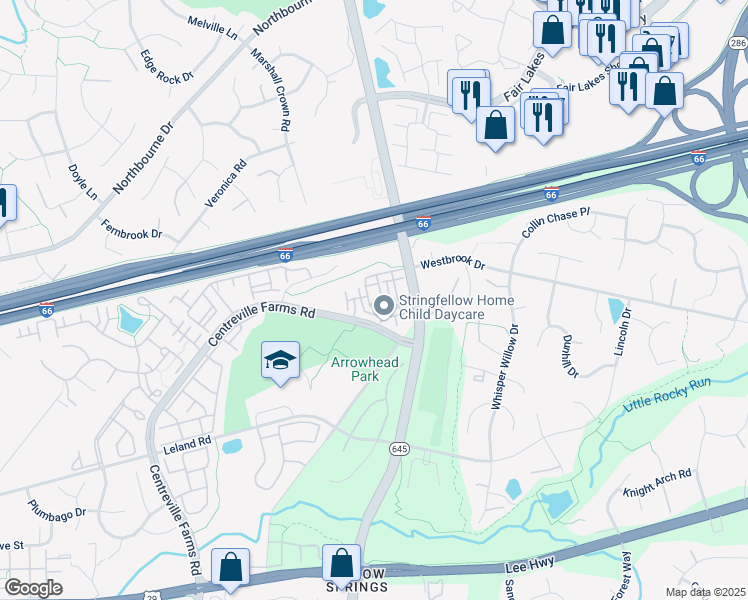 map of restaurants, bars, coffee shops, grocery stores, and more near 5033 Greenhouse Terrace in Centreville