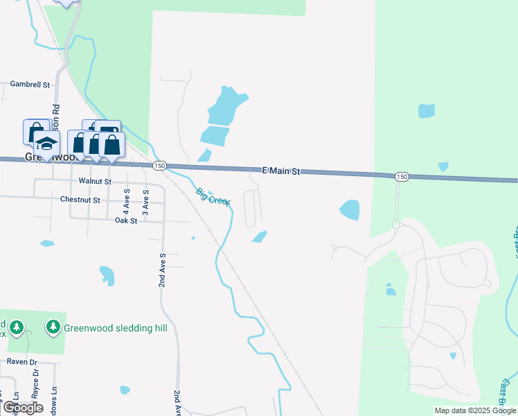 map of restaurants, bars, coffee shops, grocery stores, and more near 503 East Main Street in Greenwood