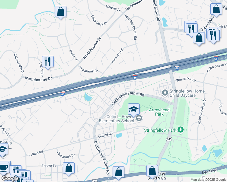 map of restaurants, bars, coffee shops, grocery stores, and more near 5109 Travis Edward Way in Centreville