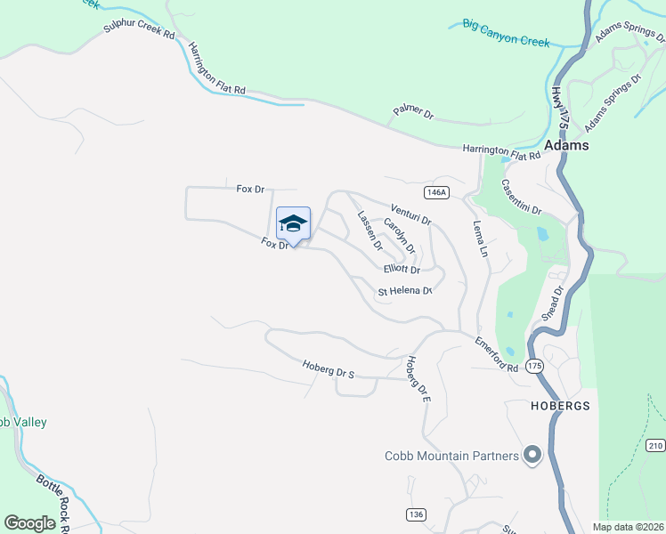 map of restaurants, bars, coffee shops, grocery stores, and more near Fox Drive in Cobb