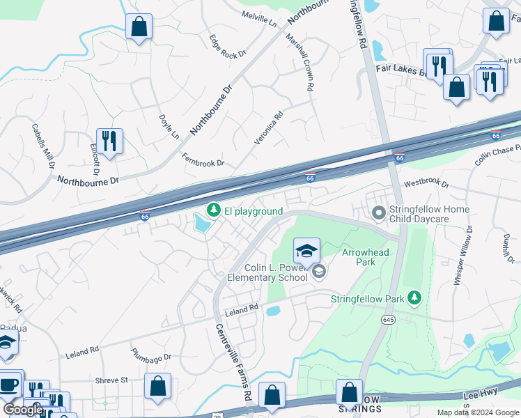 map of restaurants, bars, coffee shops, grocery stores, and more near 5105 Travis Edward Way in Centreville