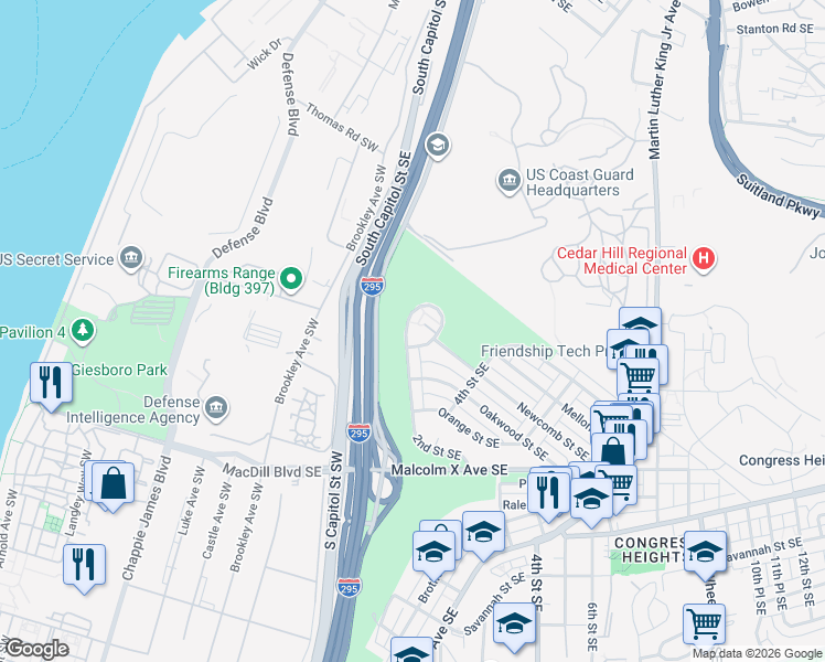 map of restaurants, bars, coffee shops, grocery stores, and more near 101 Independence Avenue Southeast in Washington