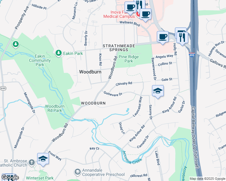 map of restaurants, bars, coffee shops, grocery stores, and more near 8309 Chivalry Road in Annandale