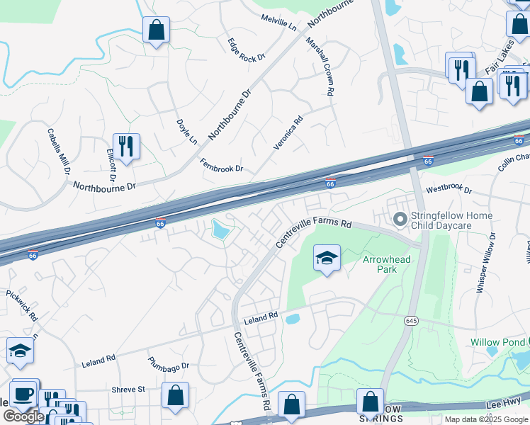 map of restaurants, bars, coffee shops, grocery stores, and more near 13386 Connor Drive in Centreville