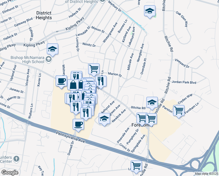map of restaurants, bars, coffee shops, grocery stores, and more near 101 Independence Avenue Southeast in Washington