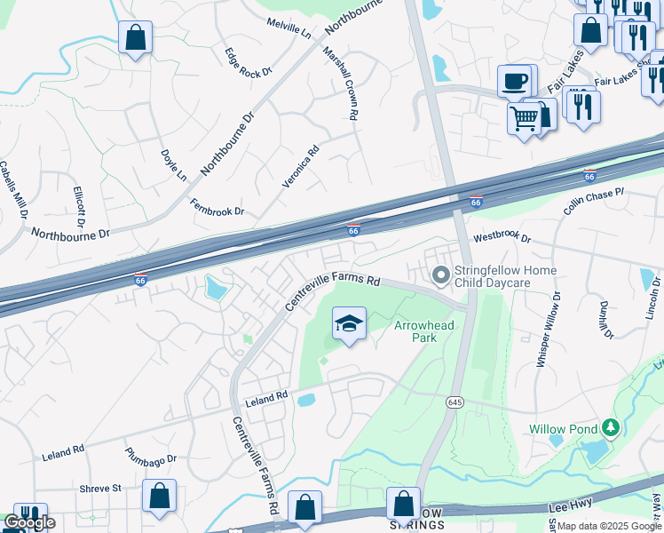map of restaurants, bars, coffee shops, grocery stores, and more near 5130 Brittney Elyse Circle in Centreville