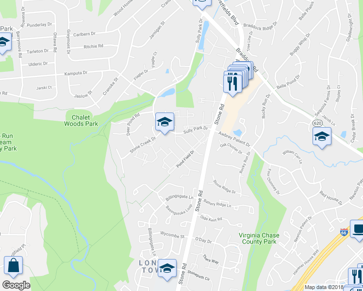 map of restaurants, bars, coffee shops, grocery stores, and more near 14708 Flower Hill Drive in Centreville