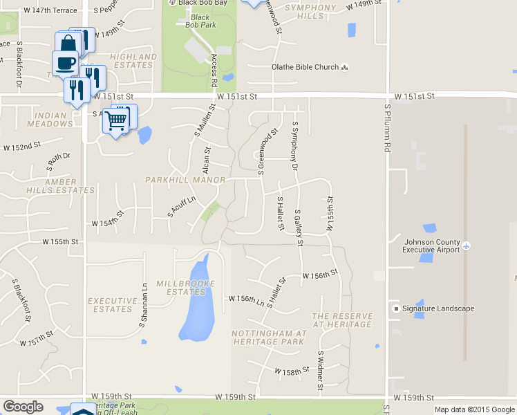 map of restaurants, bars, coffee shops, grocery stores, and more near 15374 S Greenwood St in Olathe