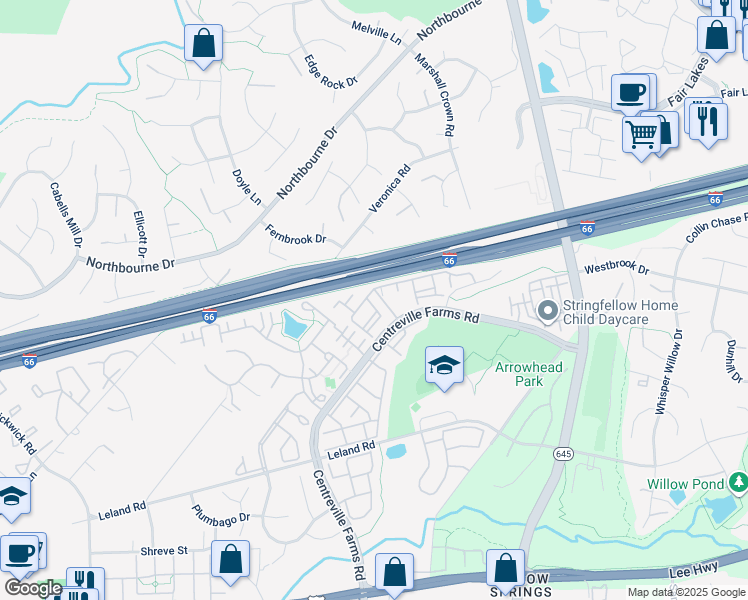 map of restaurants, bars, coffee shops, grocery stores, and more near 5105 Travis Edward Way in Centreville