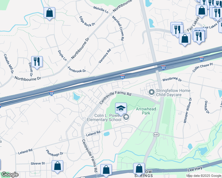 map of restaurants, bars, coffee shops, grocery stores, and more near 5126 Brittney Elyse Circle in Centreville