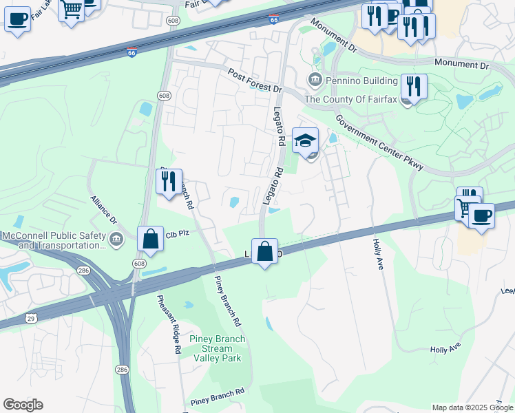 map of restaurants, bars, coffee shops, grocery stores, and more near 4693 Eggleston Terrace in Fairfax