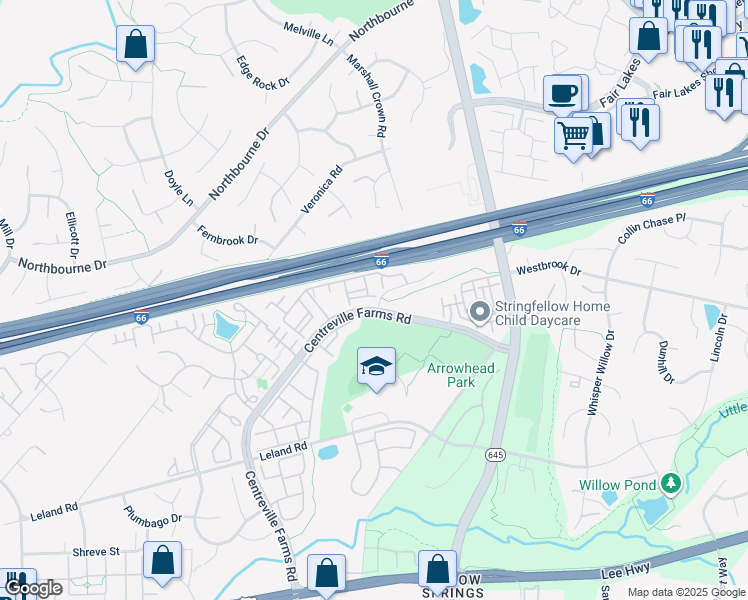 map of restaurants, bars, coffee shops, grocery stores, and more near 5136 Brittney Elyse Circle in Centreville