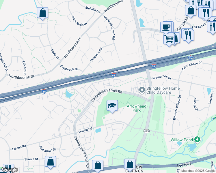 map of restaurants, bars, coffee shops, grocery stores, and more near 5132 Brittney Elyse Circle in Centreville