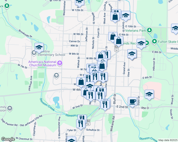 map of restaurants, bars, coffee shops, grocery stores, and more near 700-754 Nichols Street in Fulton