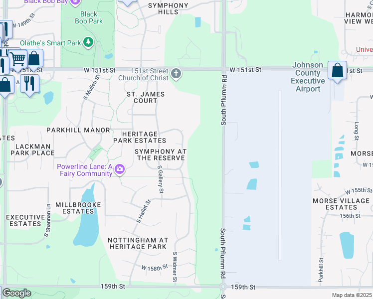 map of restaurants, bars, coffee shops, grocery stores, and more near 15342 South Widmer Street in Olathe
