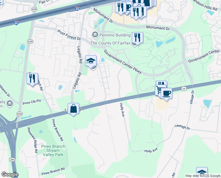 map of restaurants, bars, coffee shops, grocery stores, and more near 4539 Monmouth Street in Fairfax