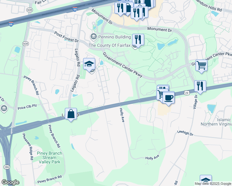 map of restaurants, bars, coffee shops, grocery stores, and more near 11996 Artery Drive in Fairfax
