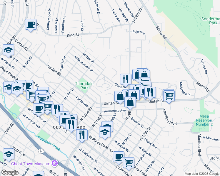 map of restaurants, bars, coffee shops, grocery stores, and more near 2238 Stepping Stones Way in Colorado Springs