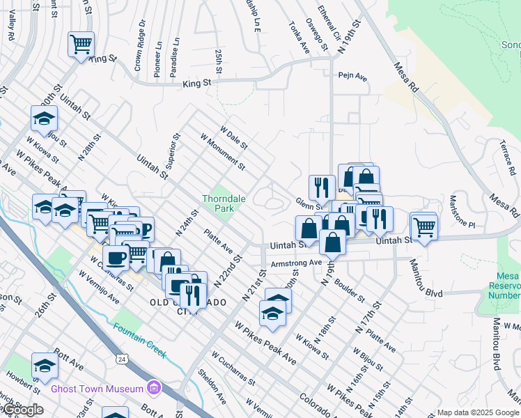 map of restaurants, bars, coffee shops, grocery stores, and more near 2340 Stepping Stones Way in Colorado Springs