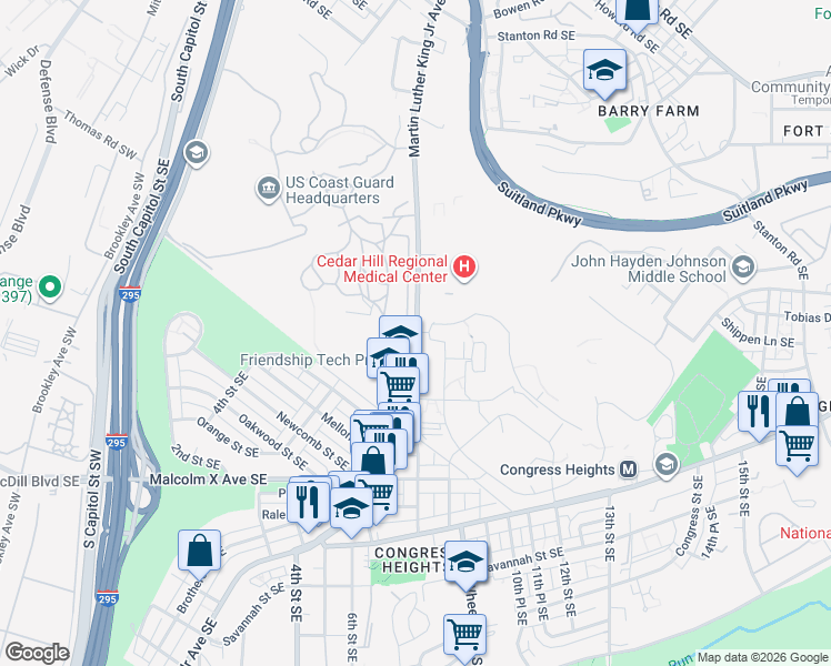 map of restaurants, bars, coffee shops, grocery stores, and more near 101 Independence Avenue Southeast in Washington