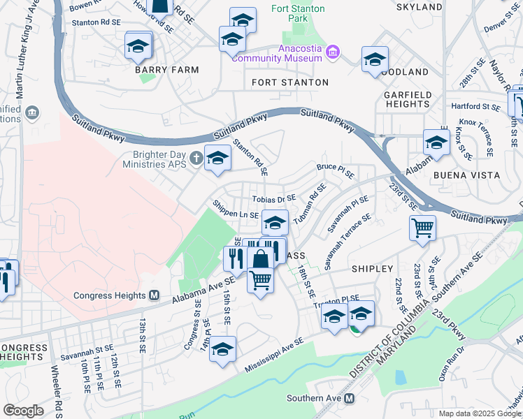 map of restaurants, bars, coffee shops, grocery stores, and more near 101 Independence Avenue Southeast in Washington