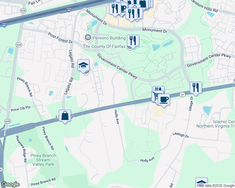 map of restaurants, bars, coffee shops, grocery stores, and more near 11976 Artery Drive in Fairfax