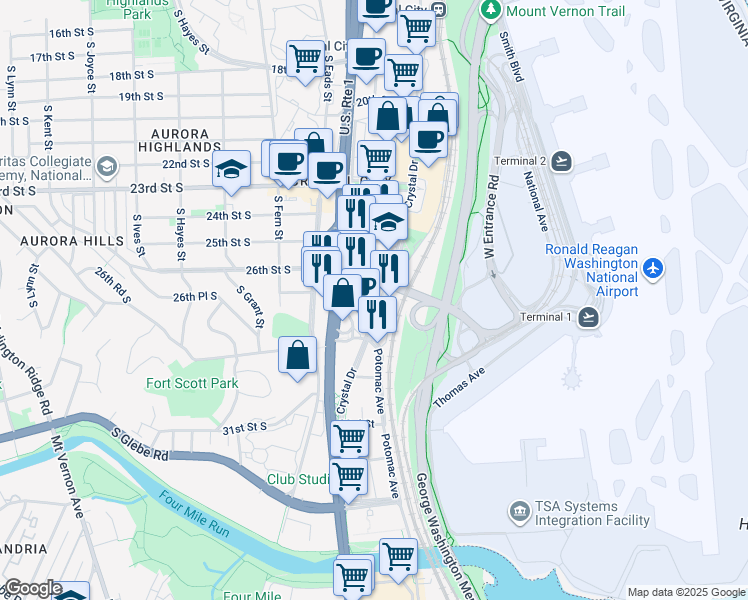 map of restaurants, bars, coffee shops, grocery stores, and more near 101 Independence Avenue Southeast in Washington