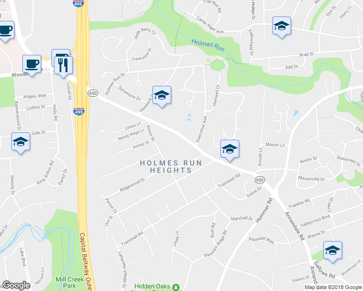 map of restaurants, bars, coffee shops, grocery stores, and more near 3454 Gallows Road in Annandale