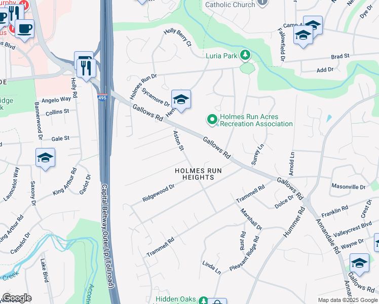 map of restaurants, bars, coffee shops, grocery stores, and more near 3425 Aston Street in Annandale