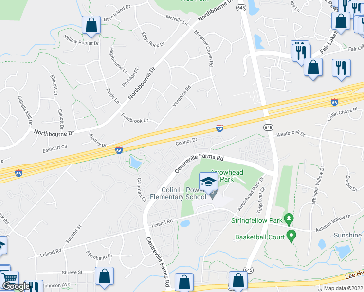 map of restaurants, bars, coffee shops, grocery stores, and more near 13383 Connor Drive in Centreville