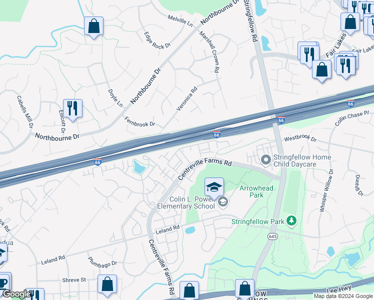 map of restaurants, bars, coffee shops, grocery stores, and more near 13375T Connor Drive in Centreville